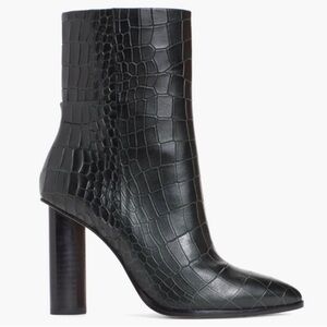 PAIGE Leather Croc Bootie - deep green